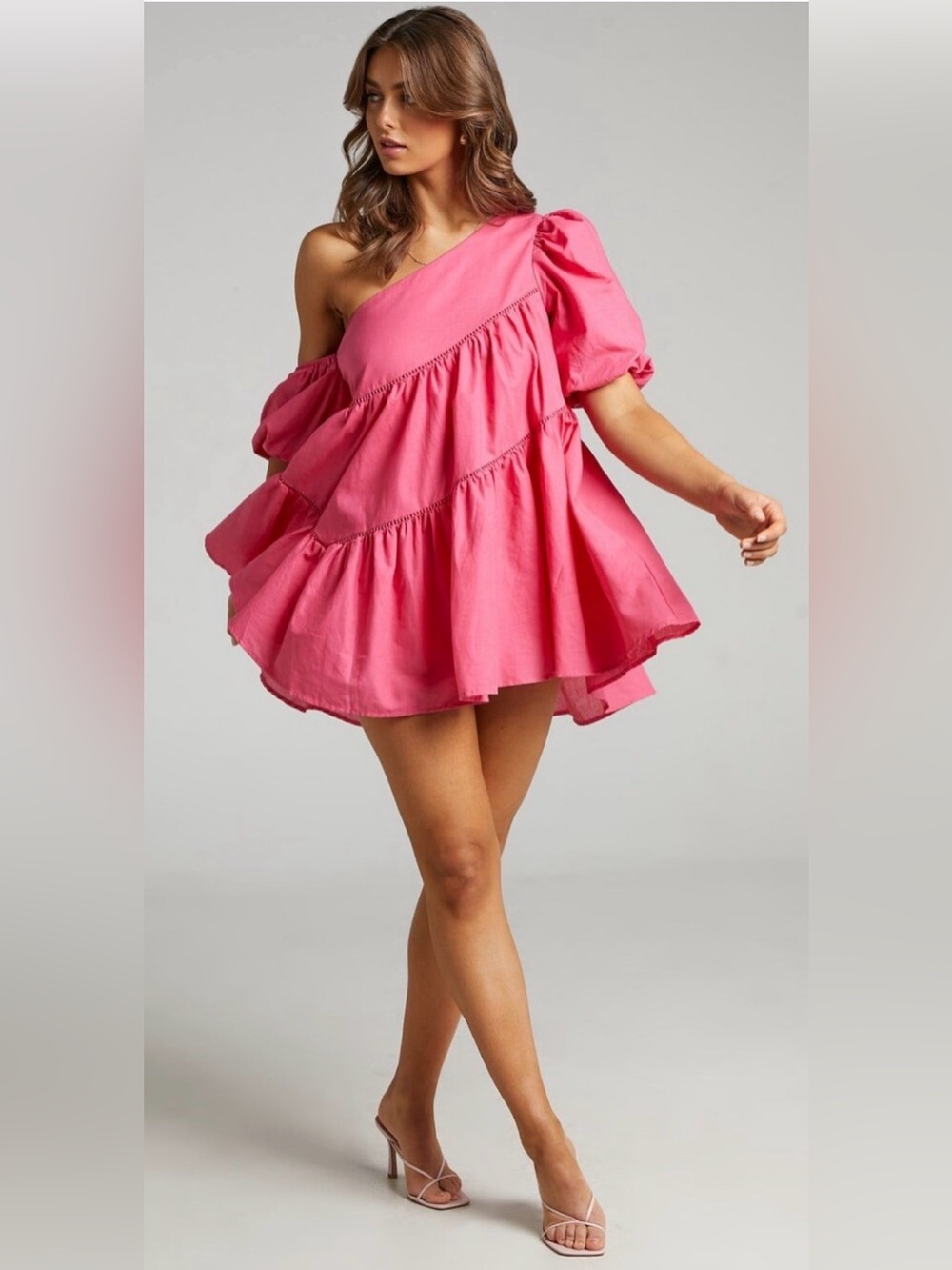 Showpo Harleen Puff Sleeve Asymmetric Mini Dress‎ Pink Sz 10 NWT!